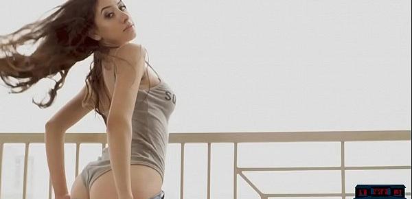  Big boobs model Elsa Galvan gets naked on a balcony